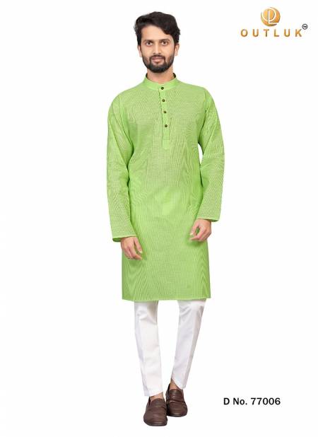 Green Colour Outluk 77 Cotton Fancy Casual Wear Kurta With Pajama Collection 77006